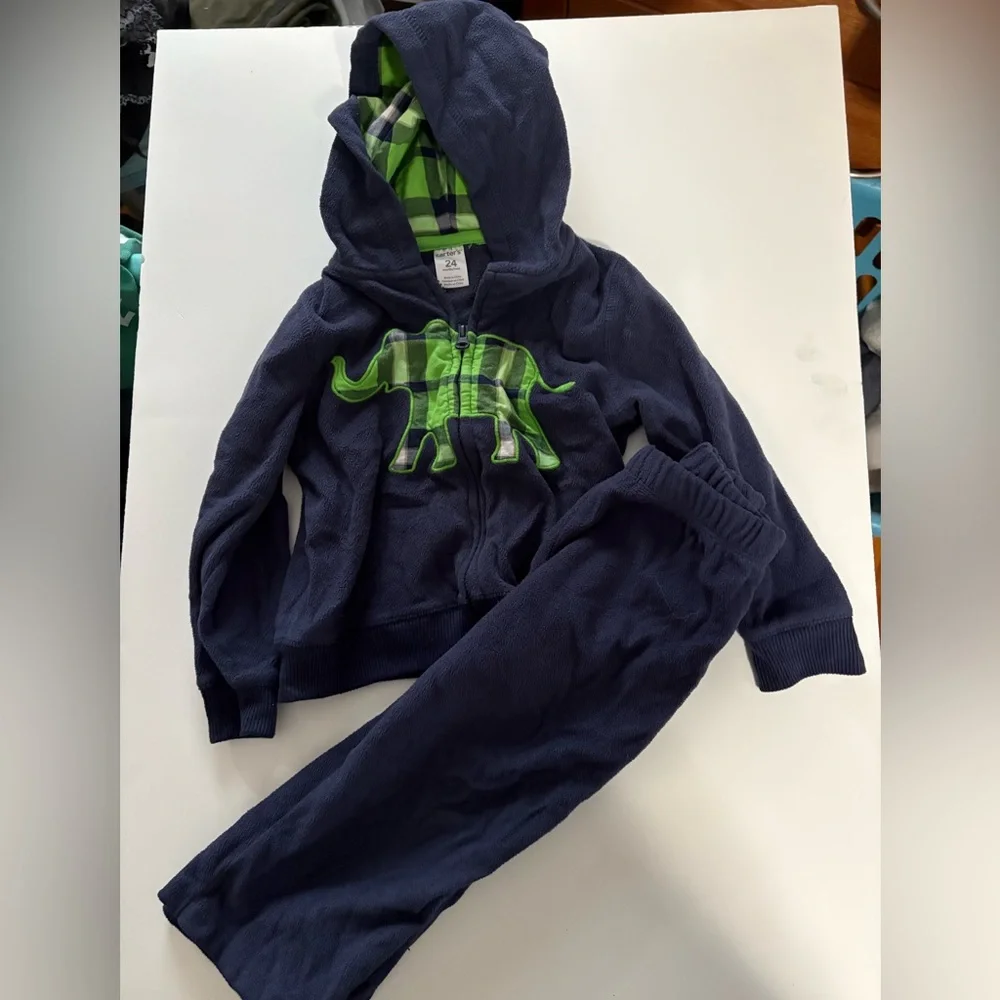 Carters navy blue fleece hoodie and fleece pants 2t elephant